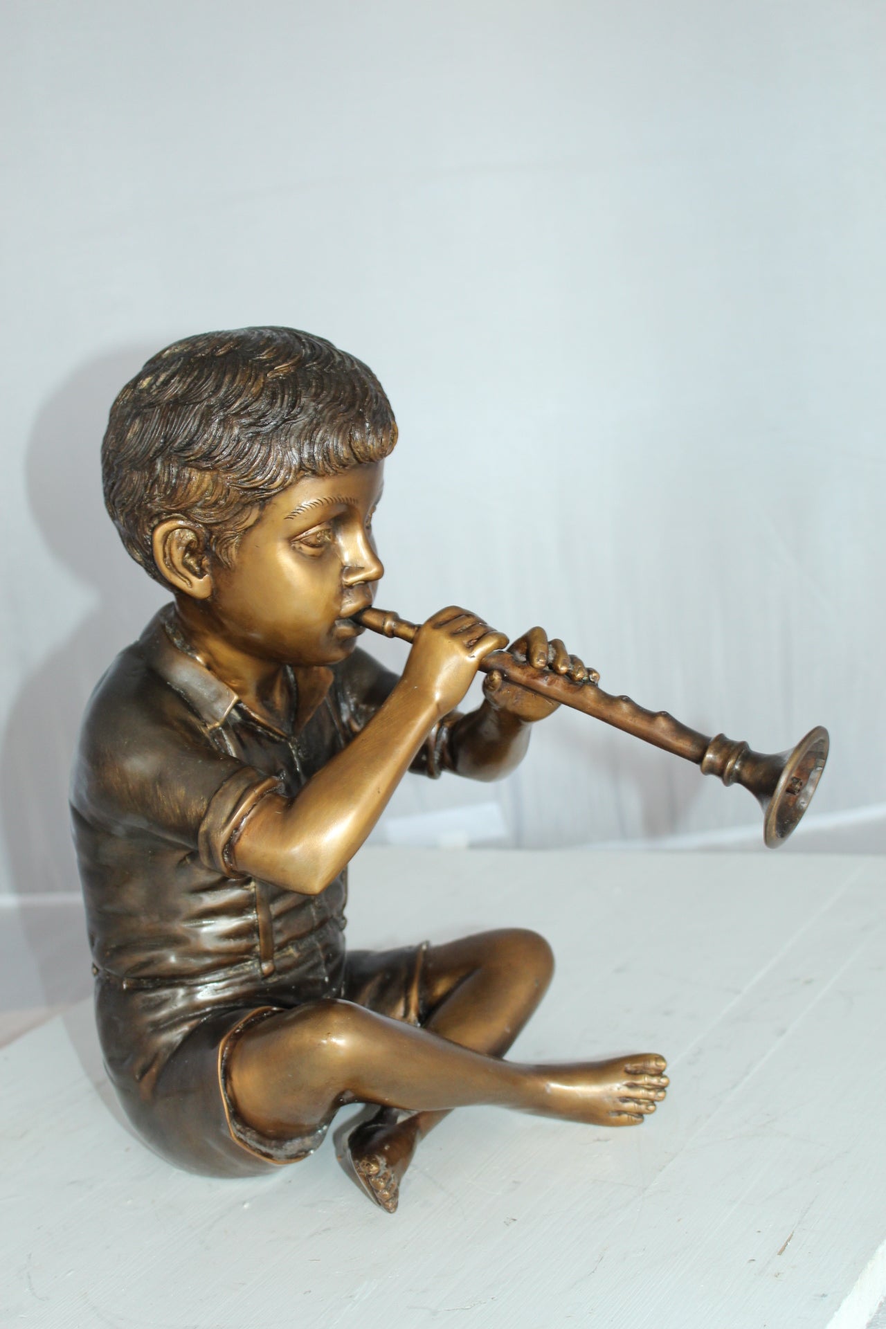 Boy with Flute fountain bronze statue - Size: 7"L x 11"W x 14"H.