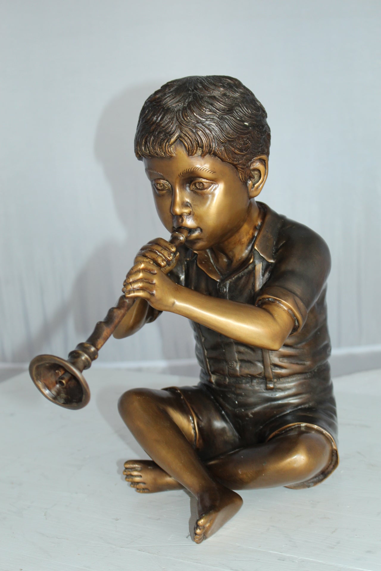Boy with Flute fountain bronze statue - Size: 7"L x 11"W x 14"H.