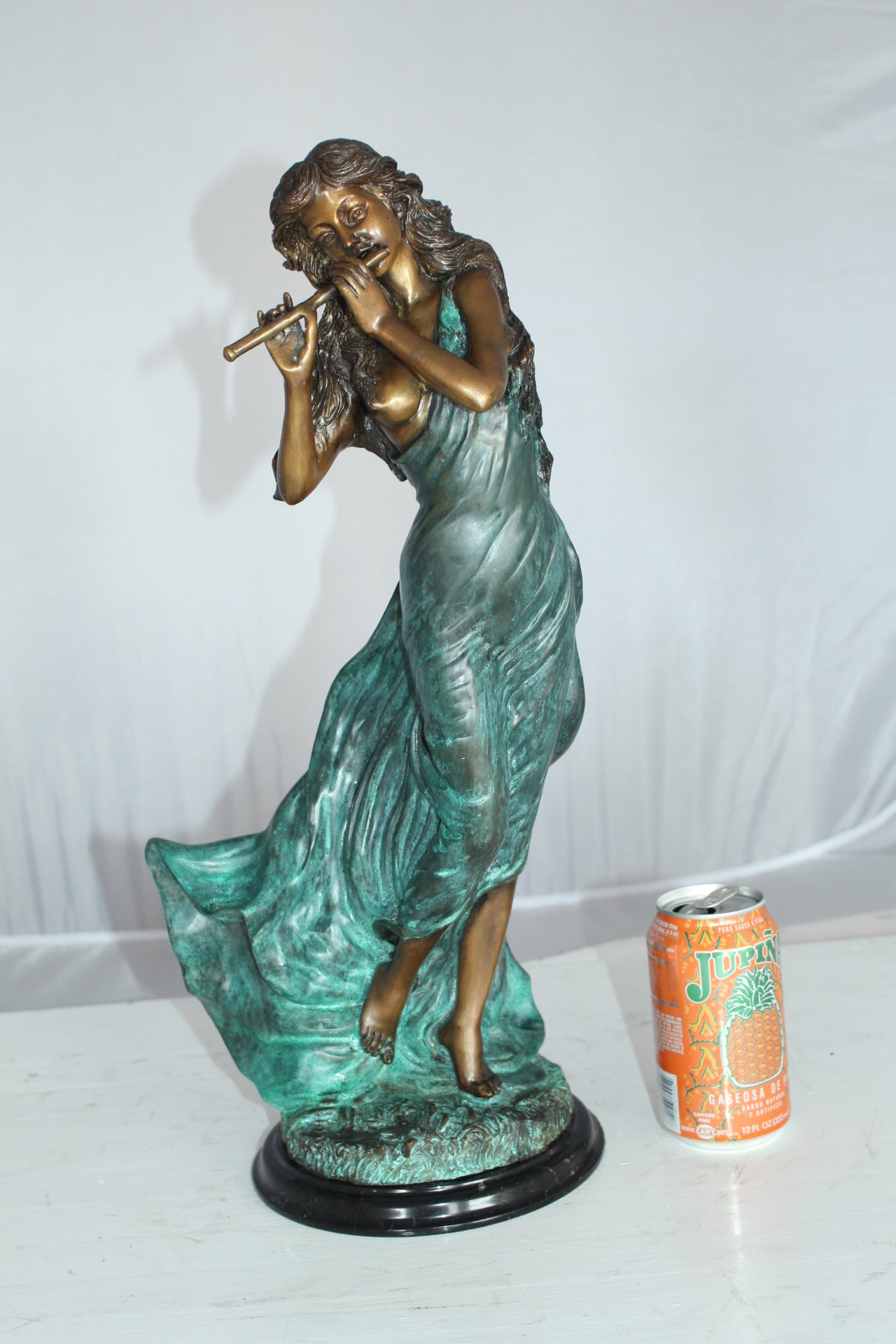 Musical Girl Bronze Statue - Size: 8"L x 7"W x 19"H.