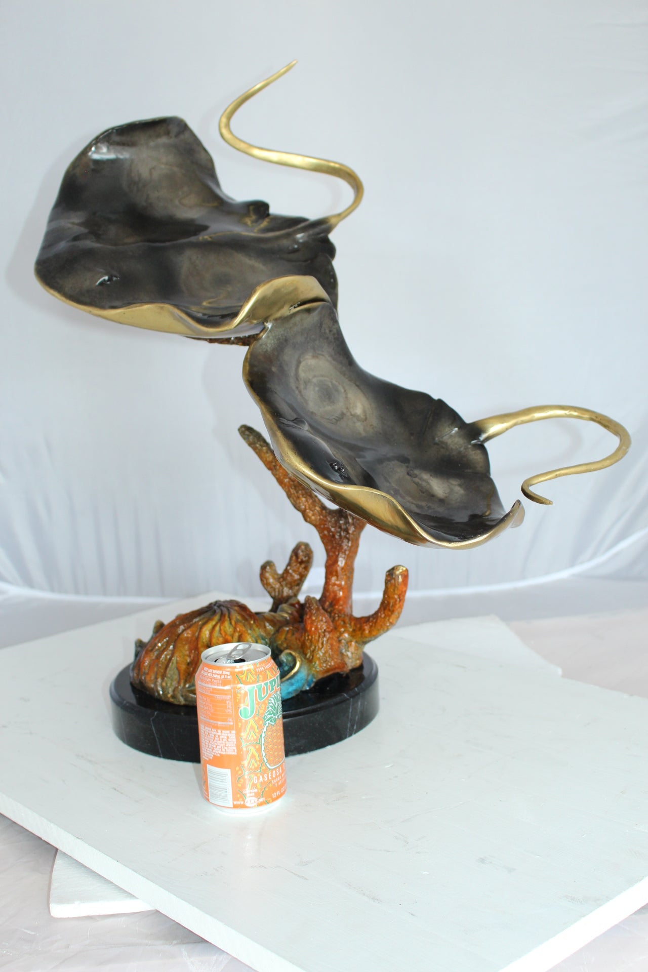 Two Manta Ray Raging Bronze Statue - Size: 17"L x 12"W x 22"H.