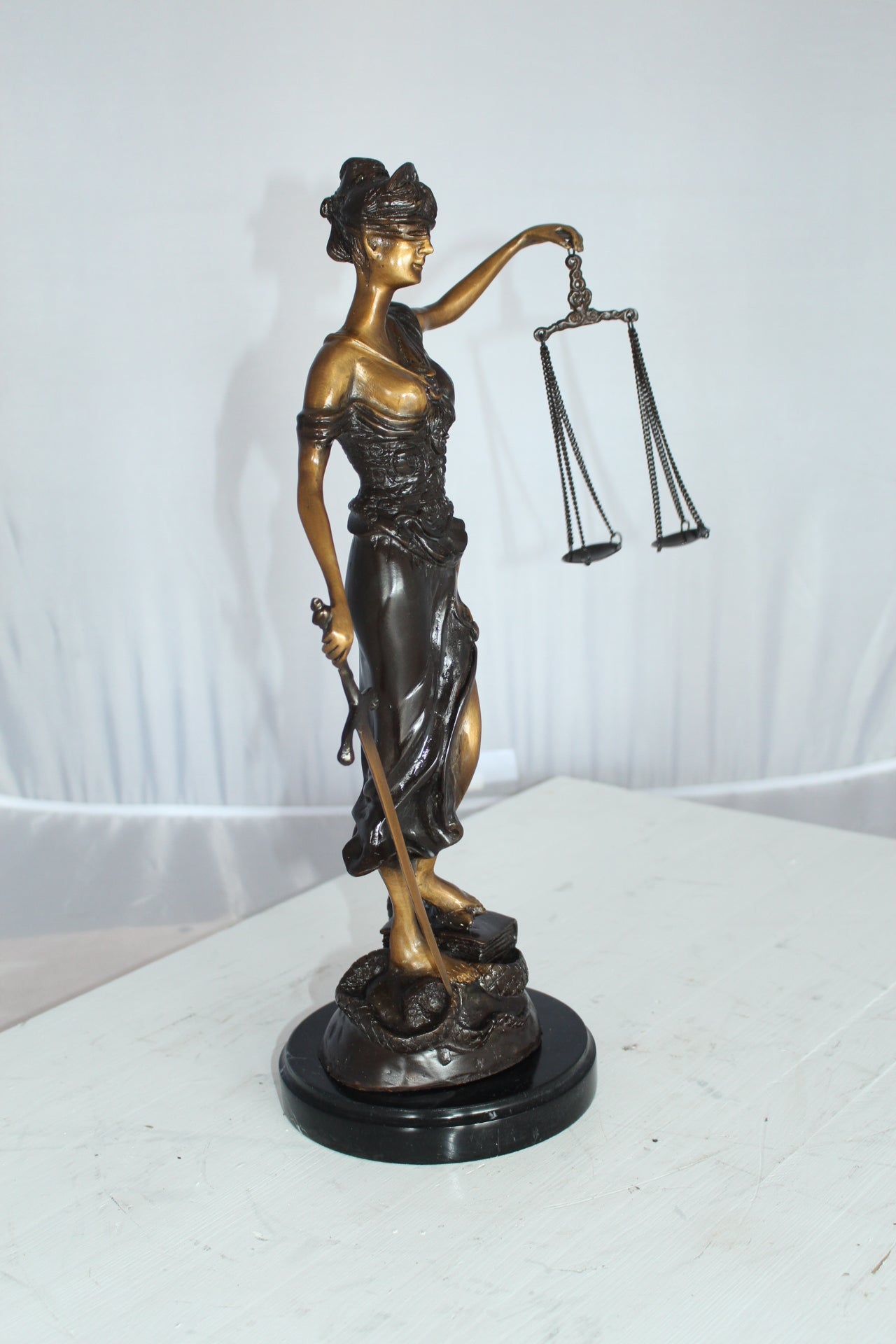 Lady Justice Bronze Statue - Size: 6"L x 6"W x 18"H.