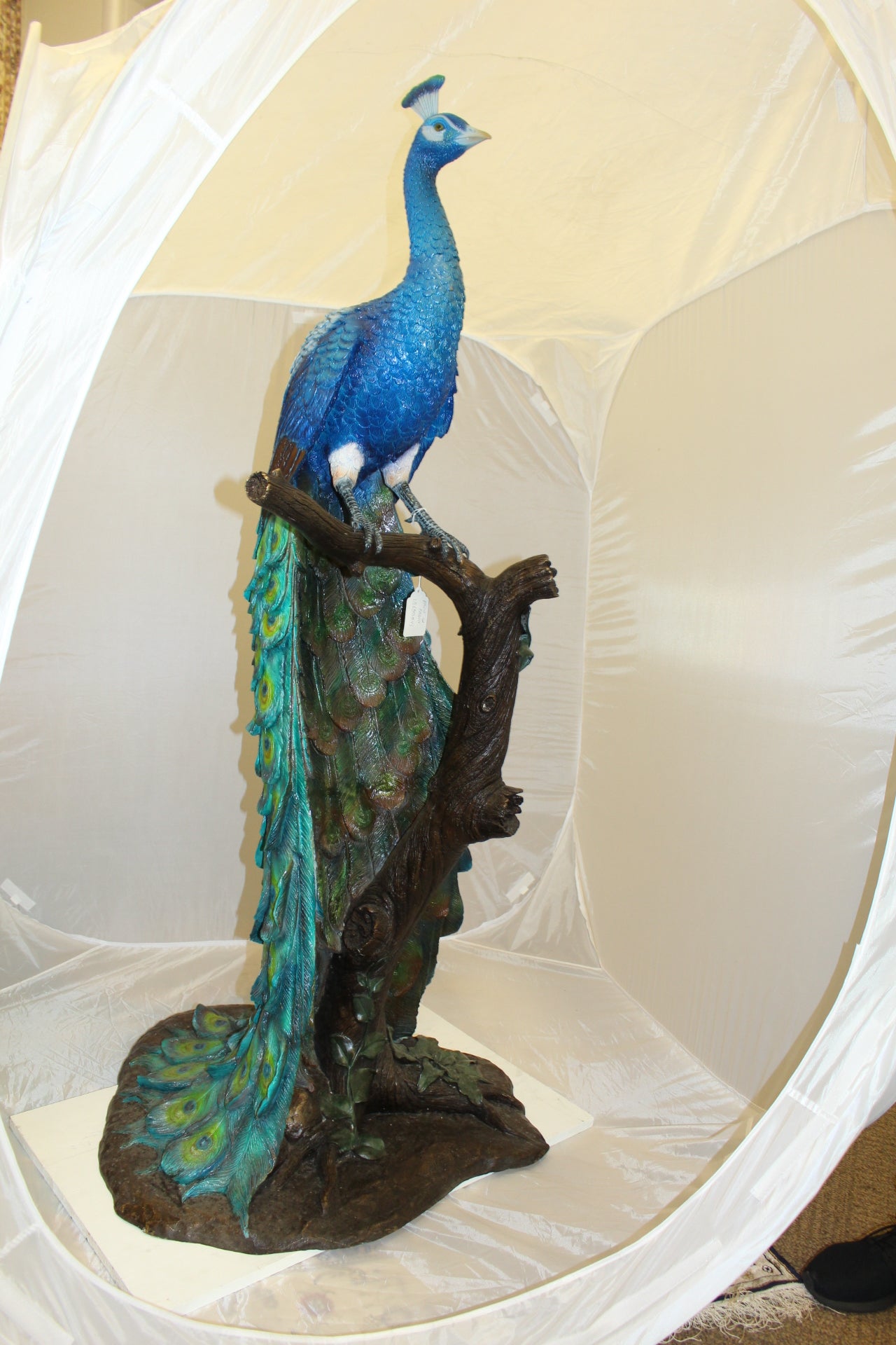 Peacock on Tree Bronze Statue - Size: 31"L x 30"W x 64"H.