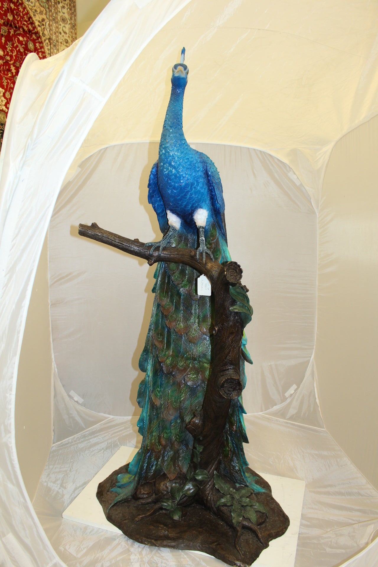 Peacock on Tree Bronze Statue - Size: 31"L x 30"W x 64"H.