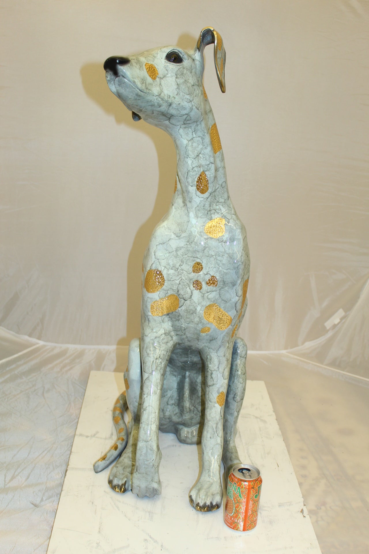 Pair of Golden Pleated Dalmatians Sitting Bronze Statue - 21"L x 16"W x 35"H.