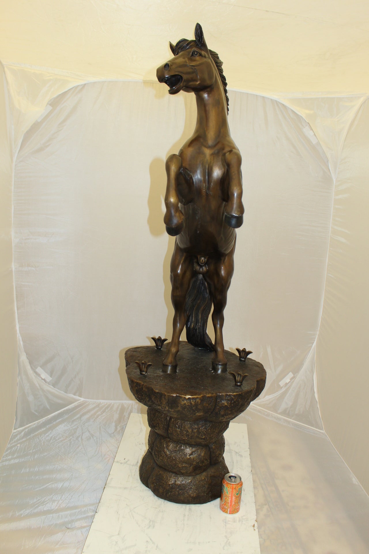 Horse on a Rock Fountain Bronze Statue - Size: 20"L x 18"W x 56"H.