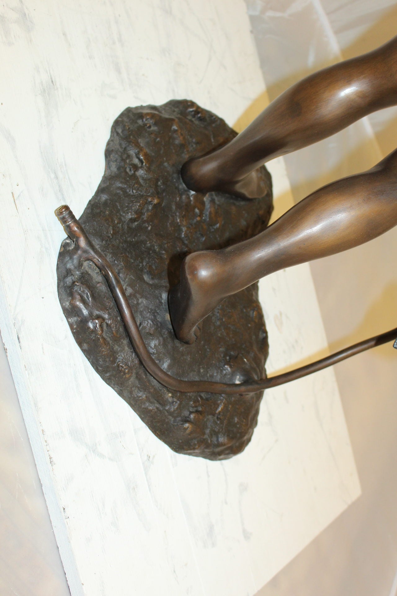 Girl Holding a Flower Fountain Bronze Statue - Size: 15"L x 15"W x 35"H.