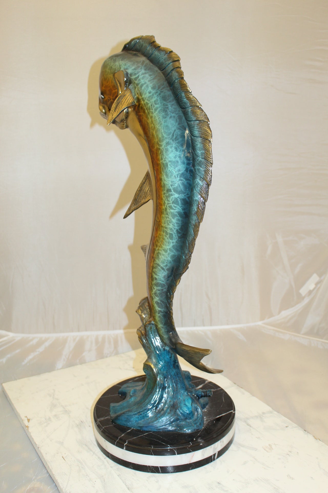 Mahi Mahi Fish Bronze Statue - Size: 16"L x 12"W x 32"H.