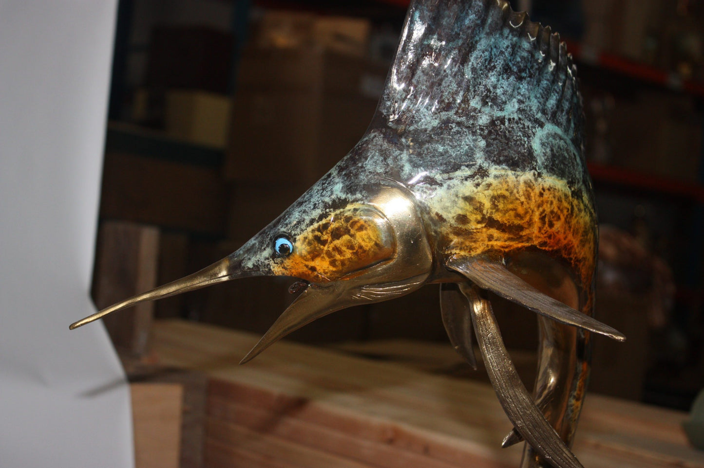 Old man on boat Or fishing man -  Size: 16"L x 12"W x 40"H.