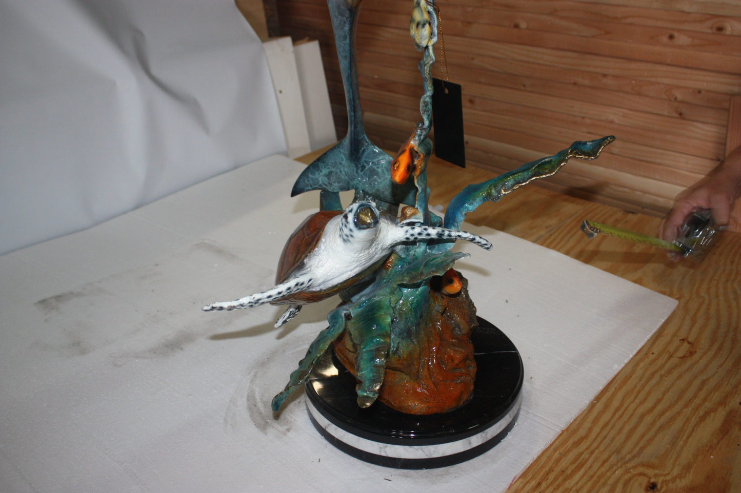 Dolphin with two fish and one turtle Statue -  Size: 22"L x 12"W x 32"H.