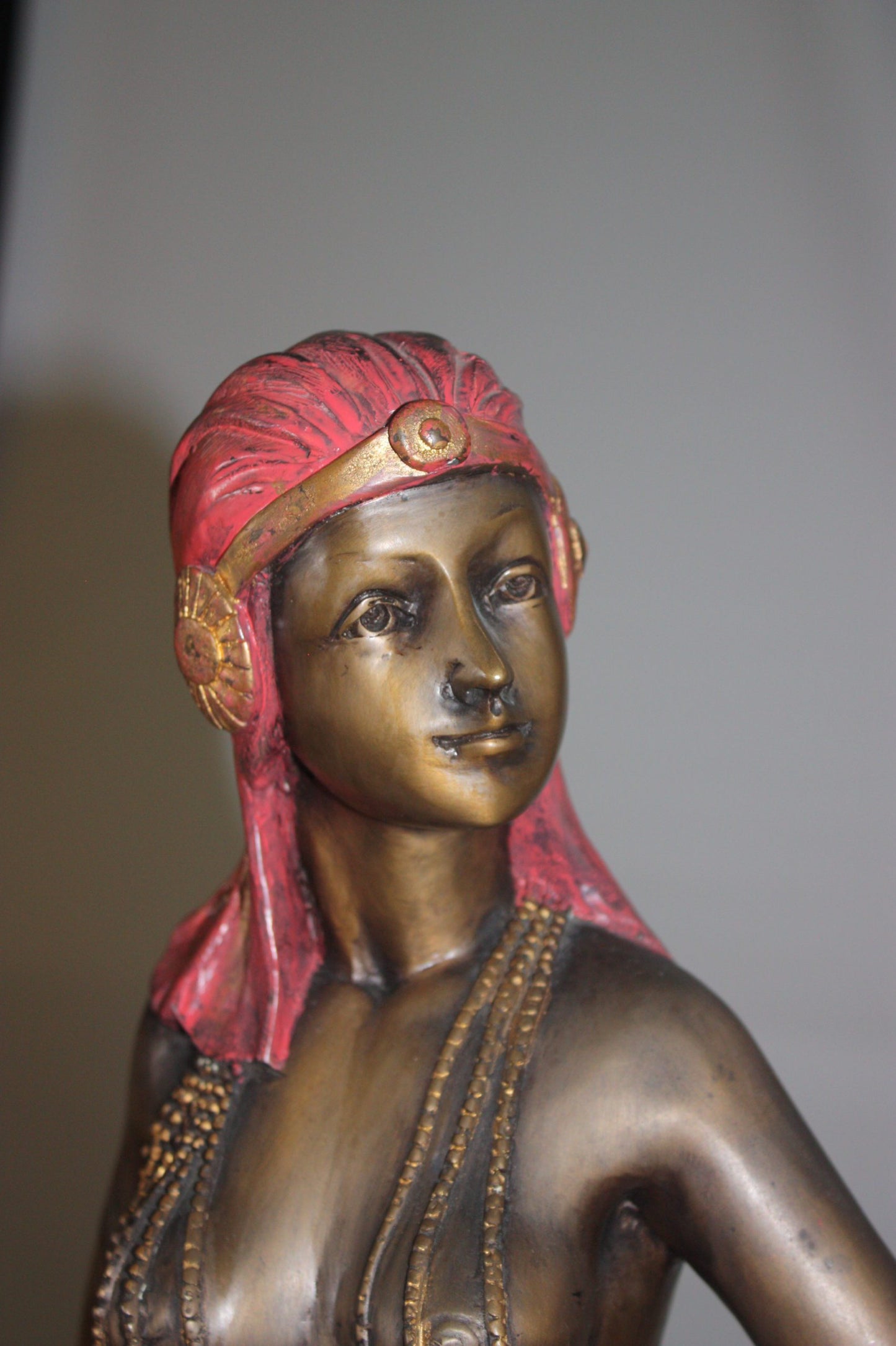 Egyptian lady Bronze Statue - Size: 7"L x 6"W x 28"H.