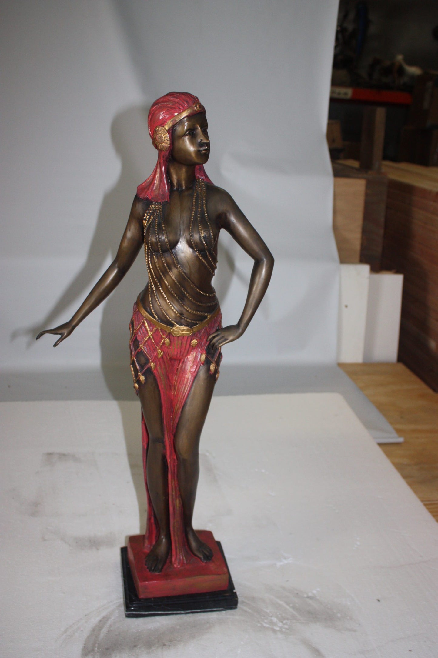 Egyptian lady Bronze Statue - Size: 7"L x 6"W x 28"H.