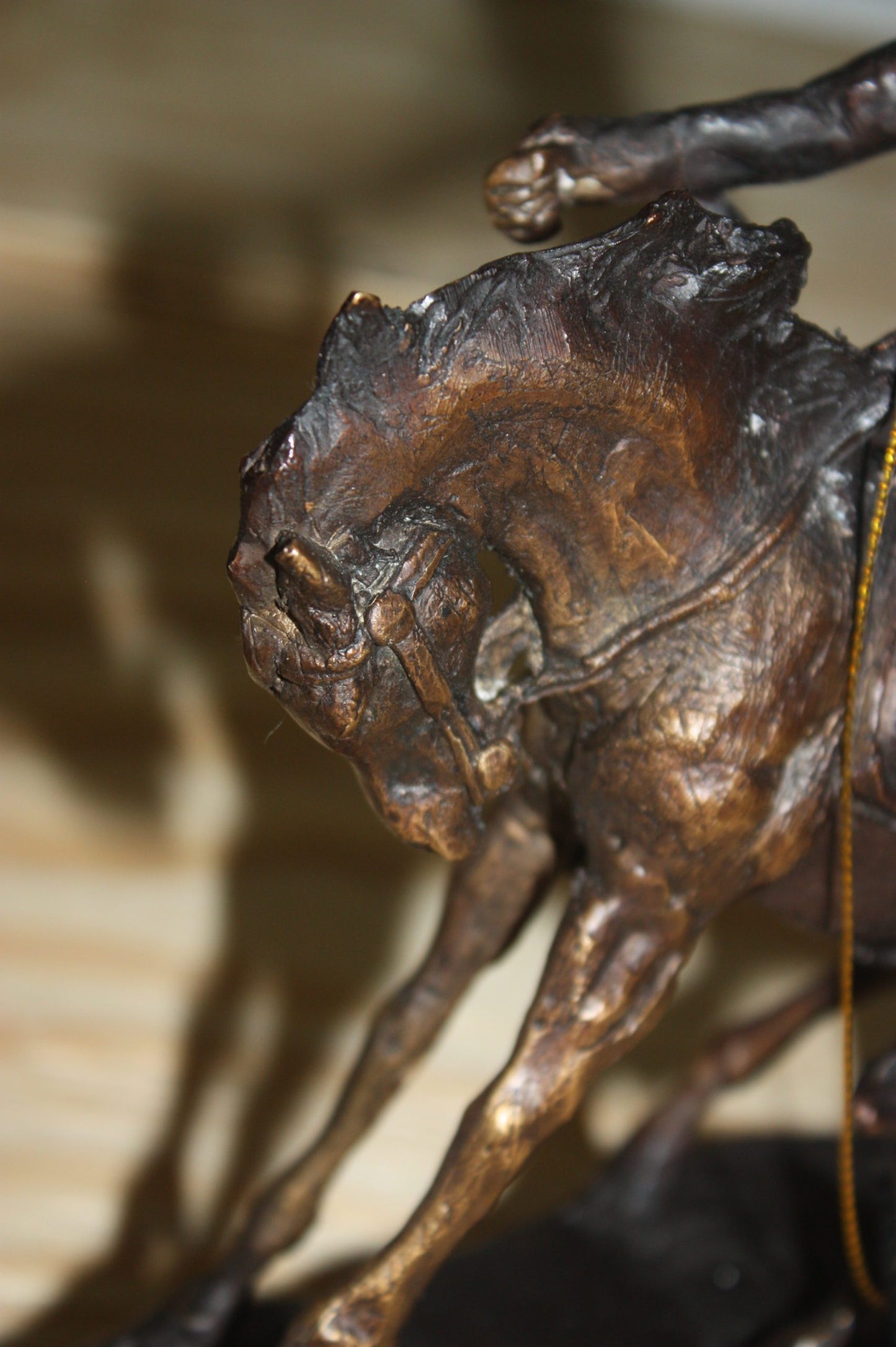 Remington Cowboy on marble Bronze Statue - Size: 10"L x 3.5"W x 10"H.