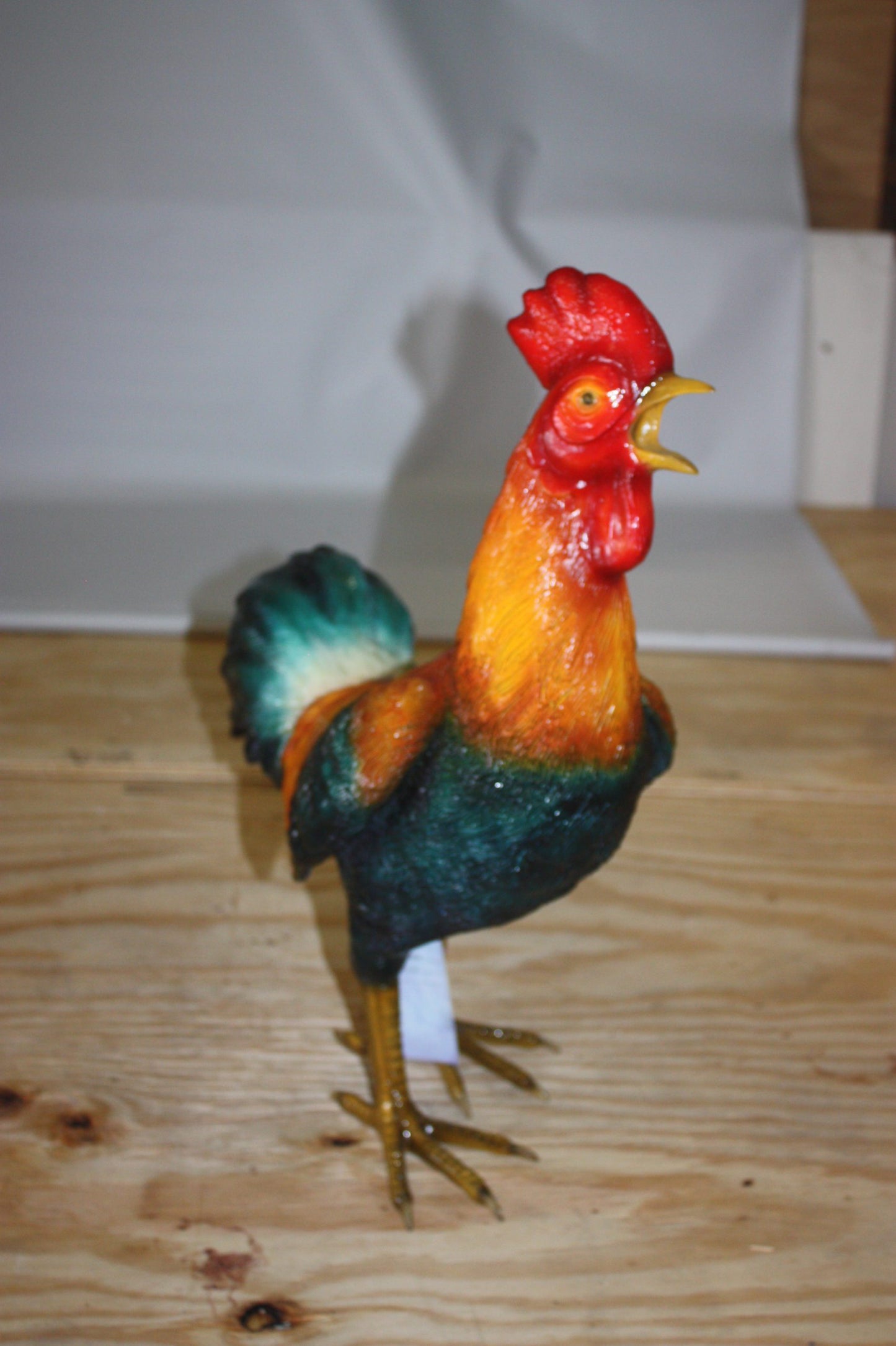 bronze statue of a standing Rooster -cockerel - Size: 20"L x 7.5"W x 19.5"H.