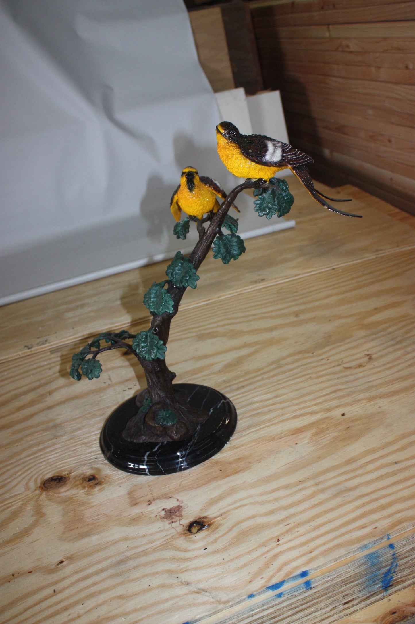 Two Sparrows on tree - Bronze Statue - Size: 17"L x 8"W x 17"H.