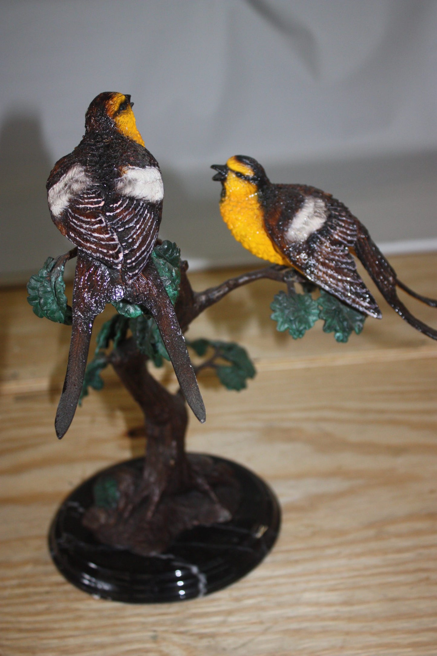 Two Sparrows on tree - Bronze Statue - Size: 17"L x 8"W x 17"H.