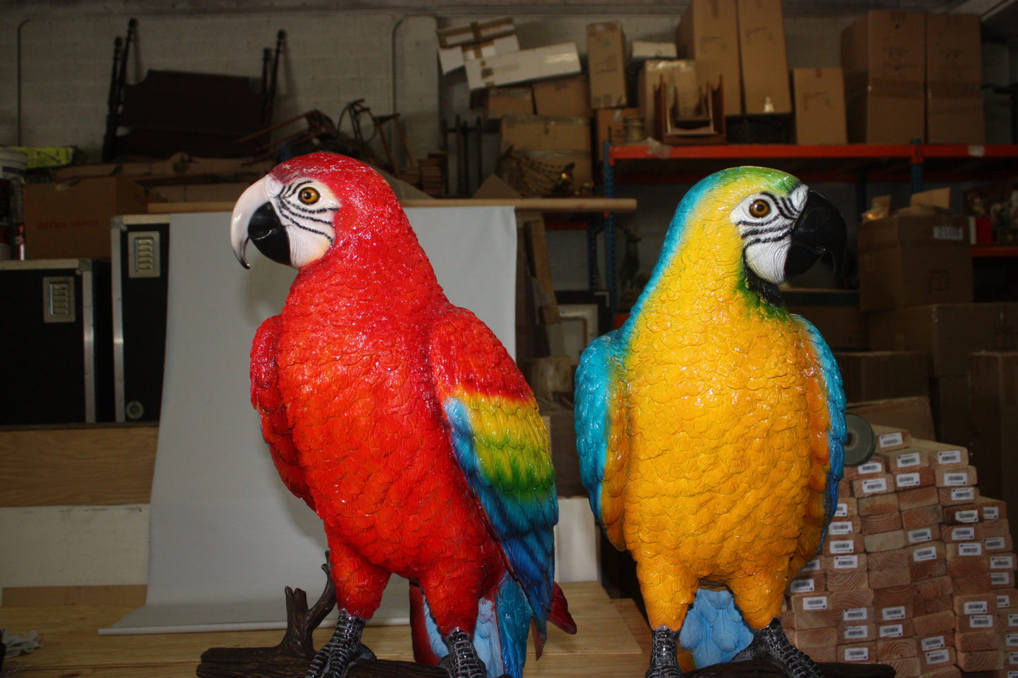 Two Large Parrots on a tree - Bronze Statue - Size: 43"L x 28"W x 67"H.