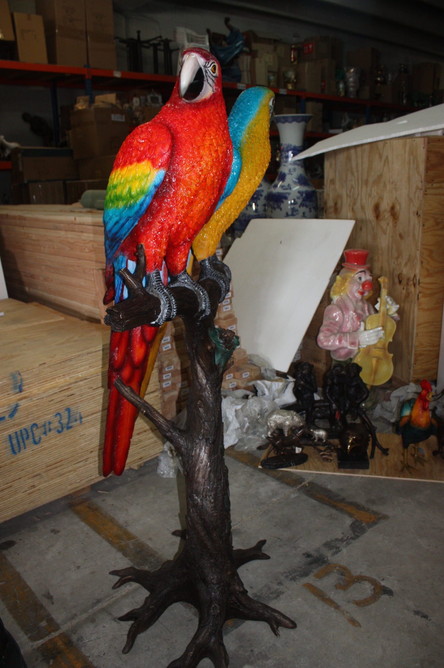 Two Large Parrots on a tree - Bronze Statue - Size: 43"L x 28"W x 67"H.