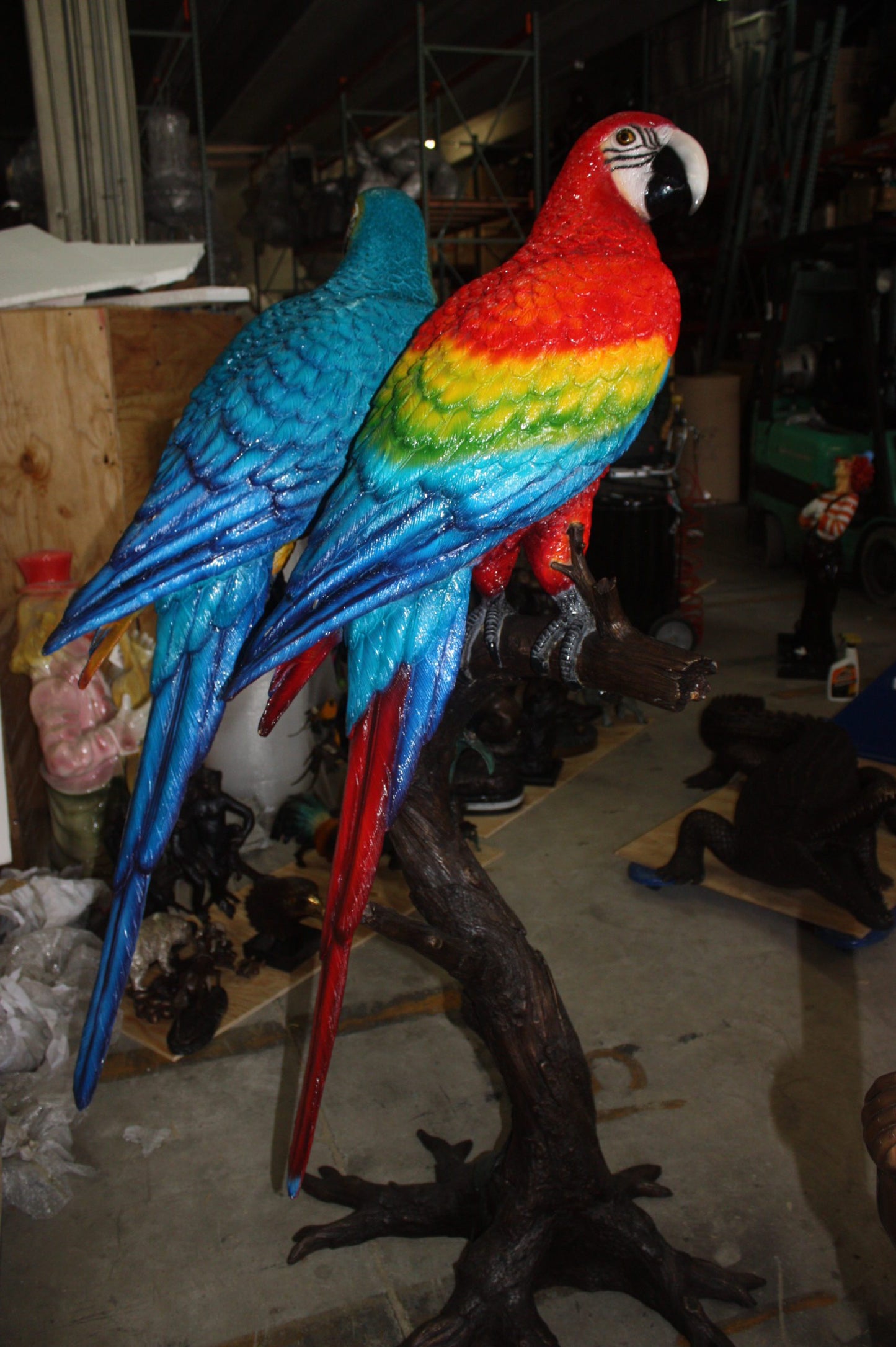 Two Large Parrots on a tree - Bronze Statue - Size: 43"L x 28"W x 67"H.