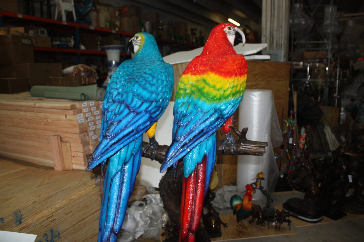 Two Large Parrots on a tree - Bronze Statue - Size: 43"L x 28"W x 67"H.