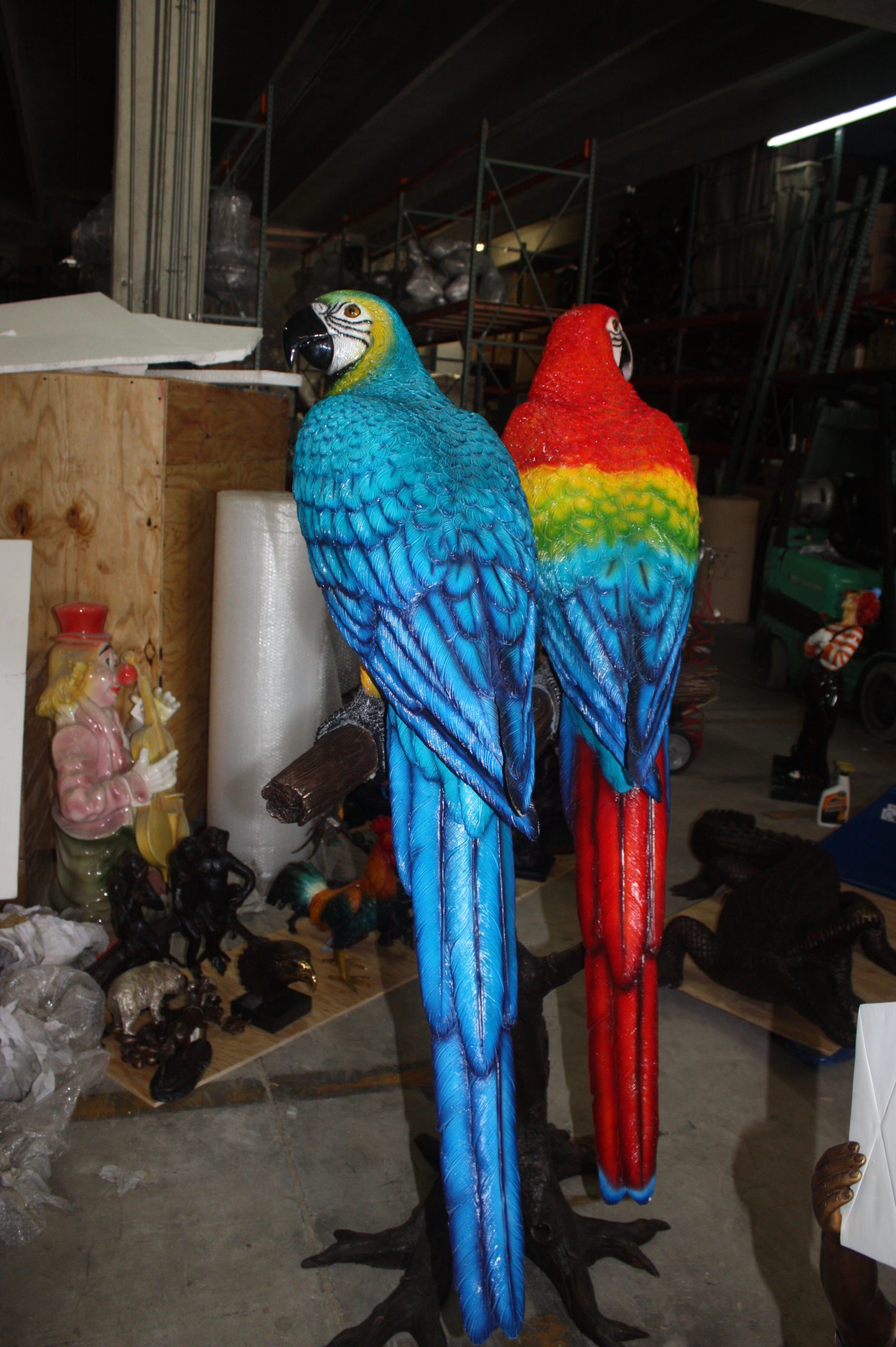 Two Large Parrots on a tree - Bronze Statue -  Size: 43"L x 28"W x 67"H.