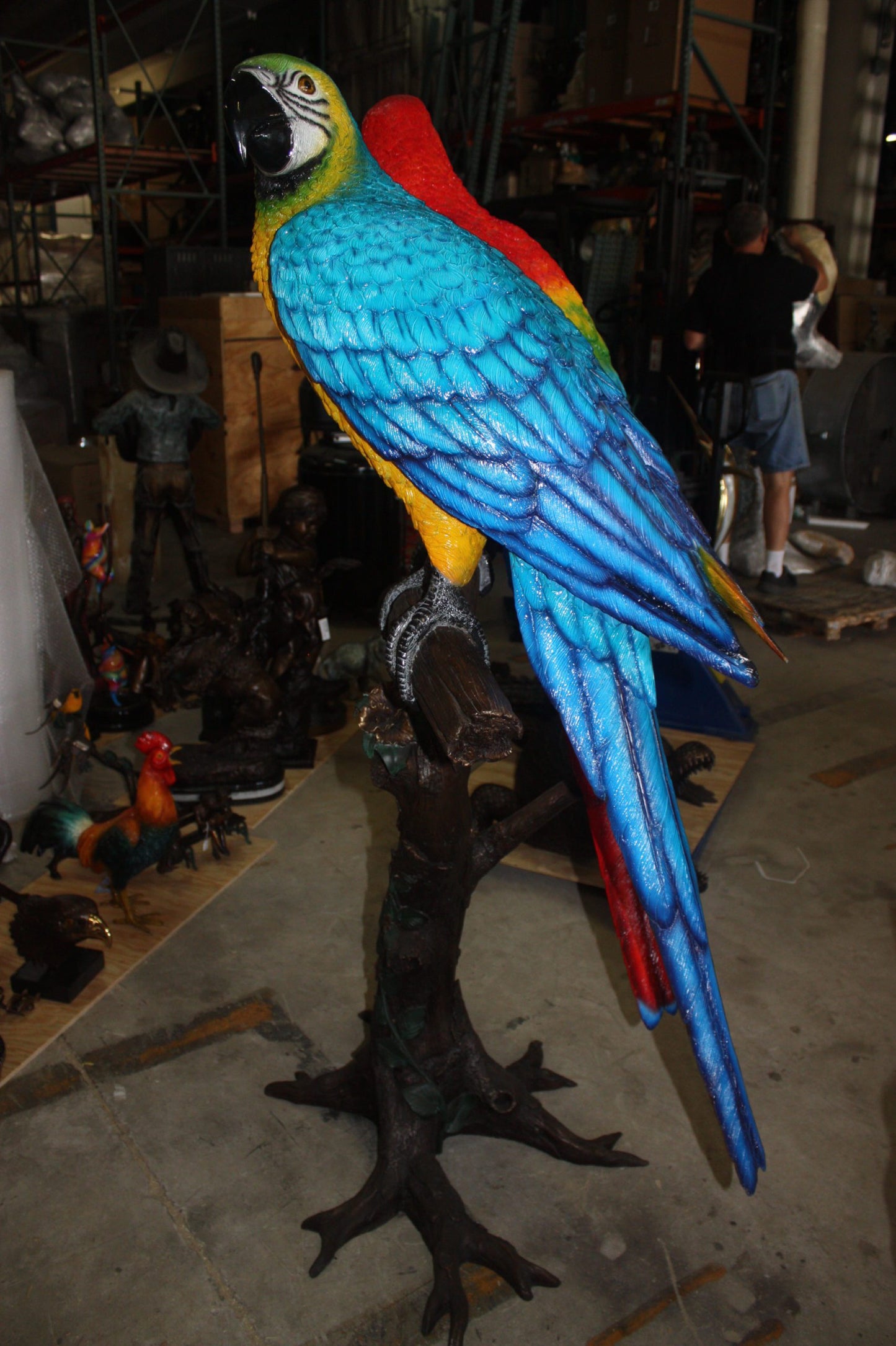 Two Large Parrots on a tree - Bronze Statue - Size: 43"L x 28"W x 67"H.