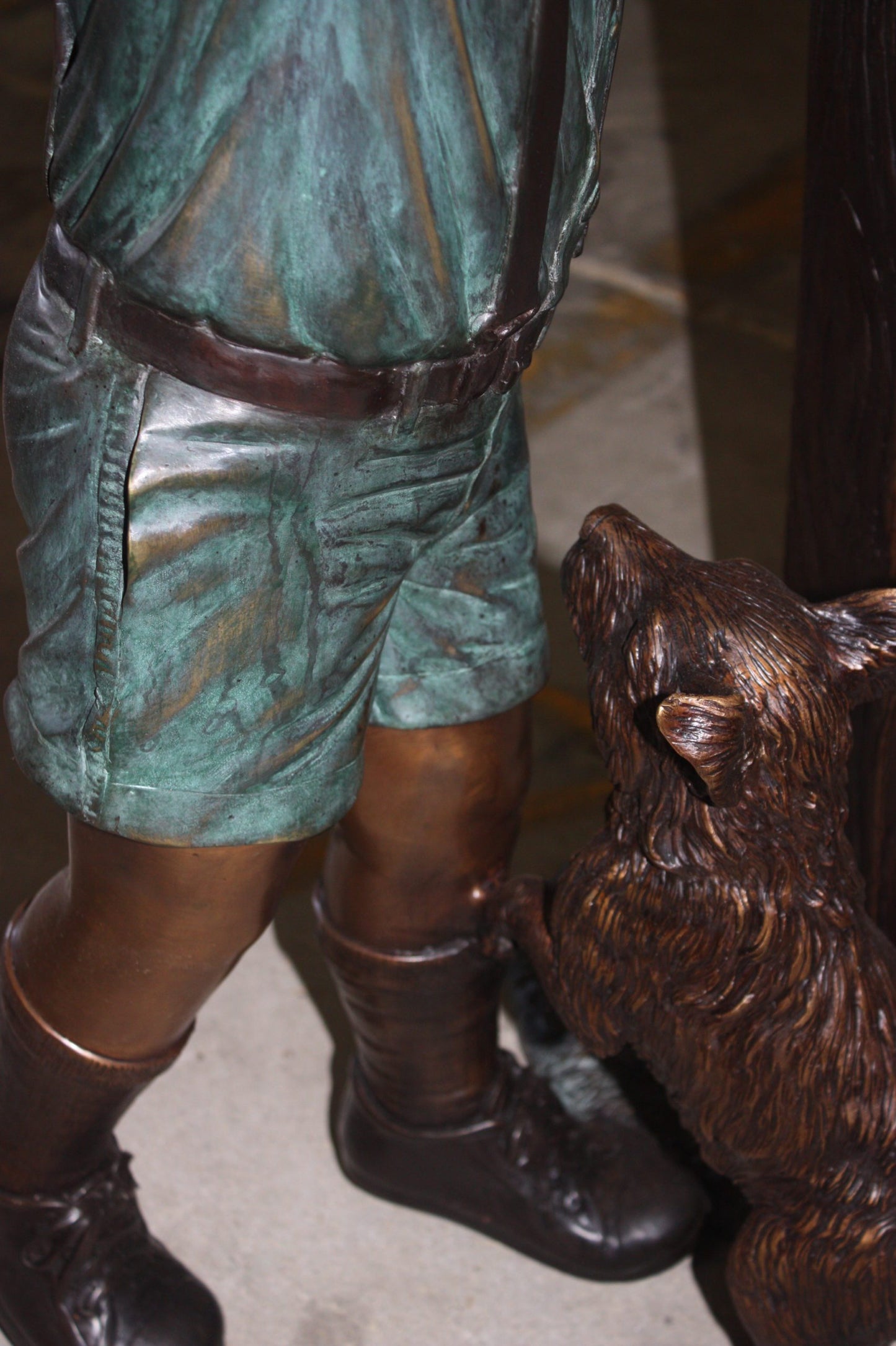 Standing mailbox W boy dog and cat - Bronze Statue - Size: 22"L x 18"W x 50"H.