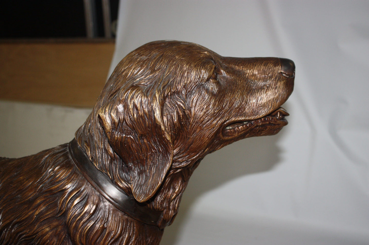 Golden retriever dog standing - Bronze Statue - Size: 44"L x 10"W x 27"H.