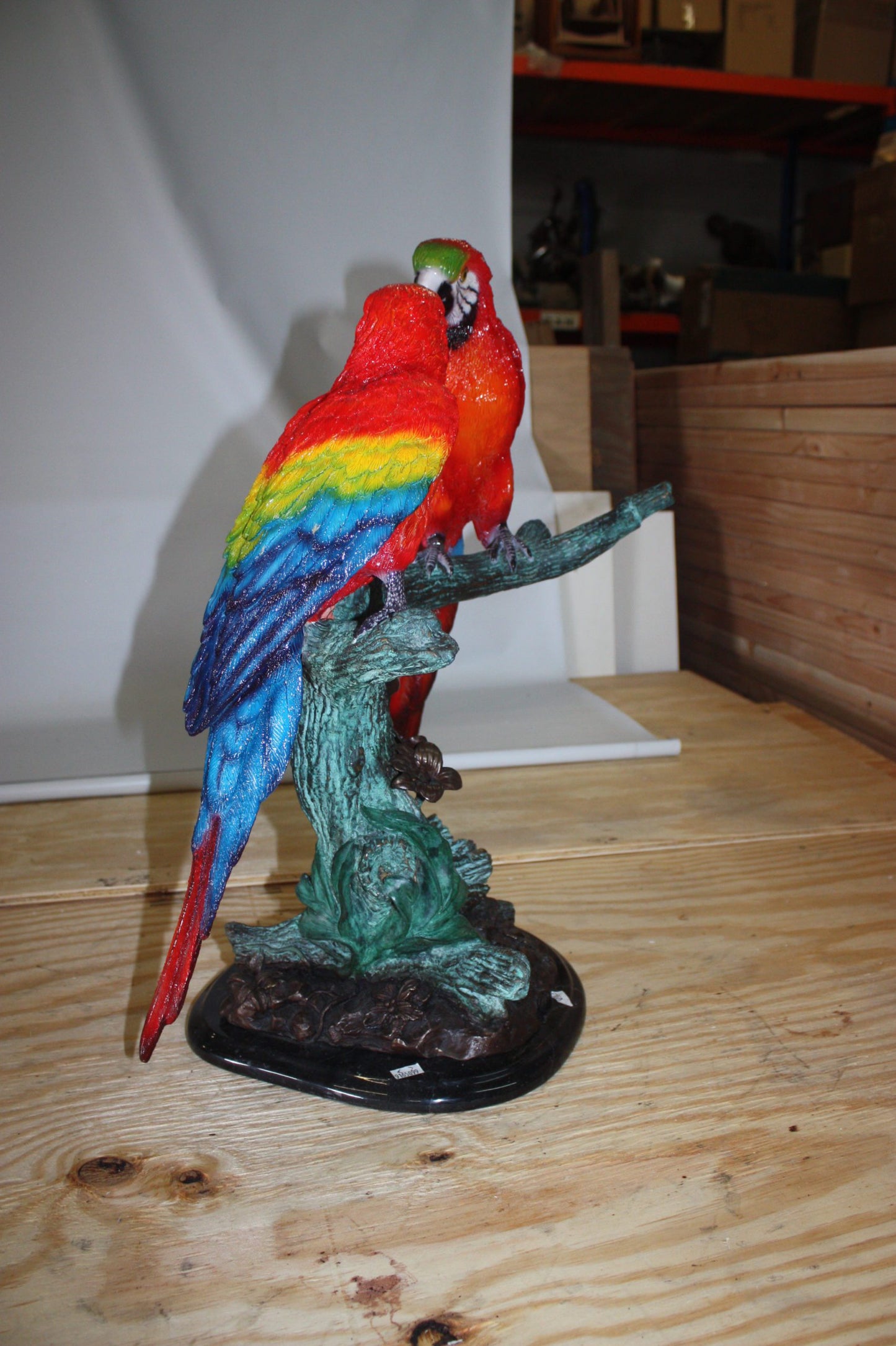 Two Parrots on a tree - Bronze Statue - Size: 20"L x 12"W x 23"H.