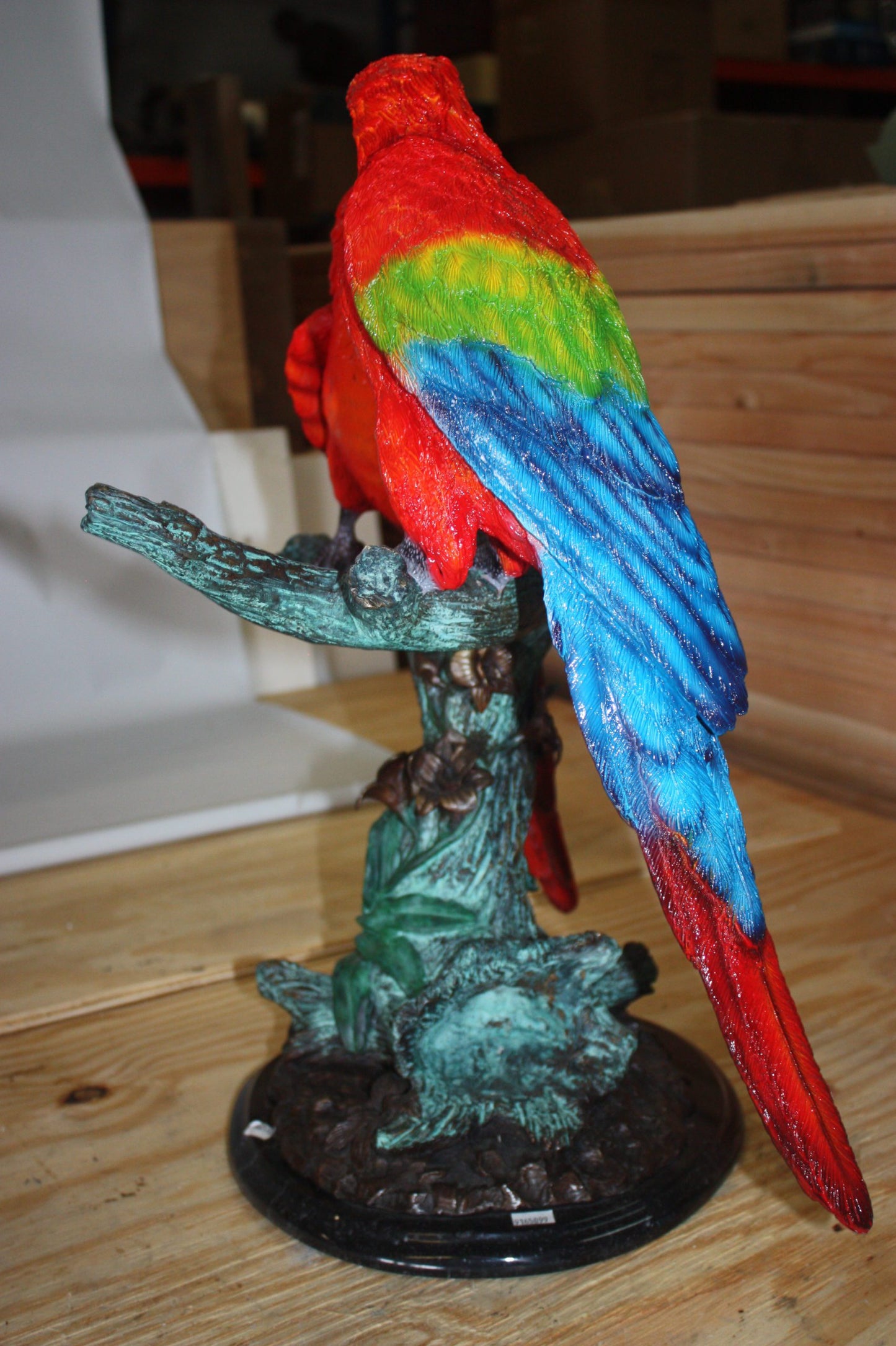 Two Parrots on a tree - Bronze Statue - Size: 20"L x 12"W x 23"H.