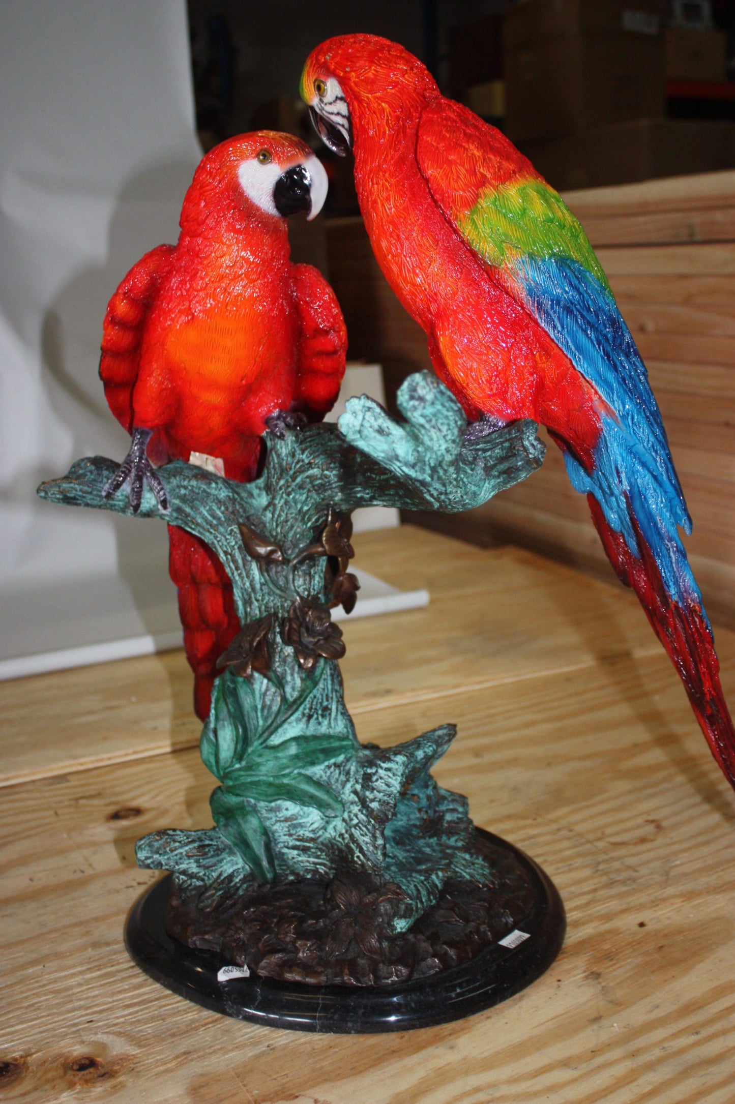 Two Parrots on a tree - Bronze Statue - Size: 20"L x 12"W x 23"H.