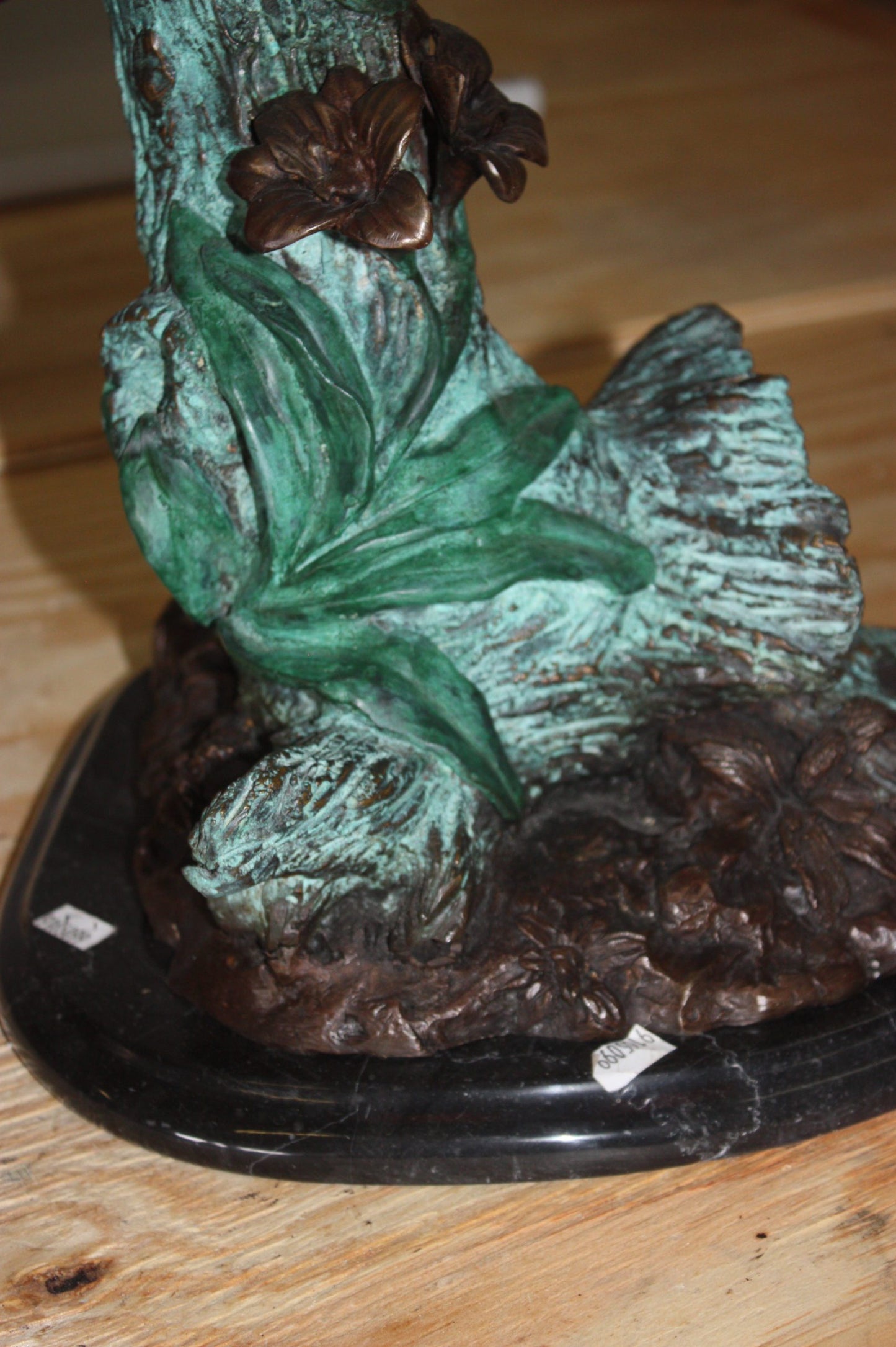 Two Parrots on a tree - Bronze Statue - Size: 20"L x 12"W x 23"H.