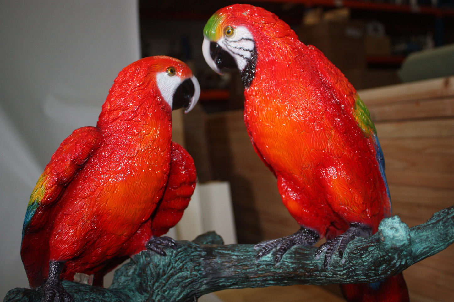 Two Parrots on a tree - Bronze Statue - Size: 20"L x 12"W x 23"H.