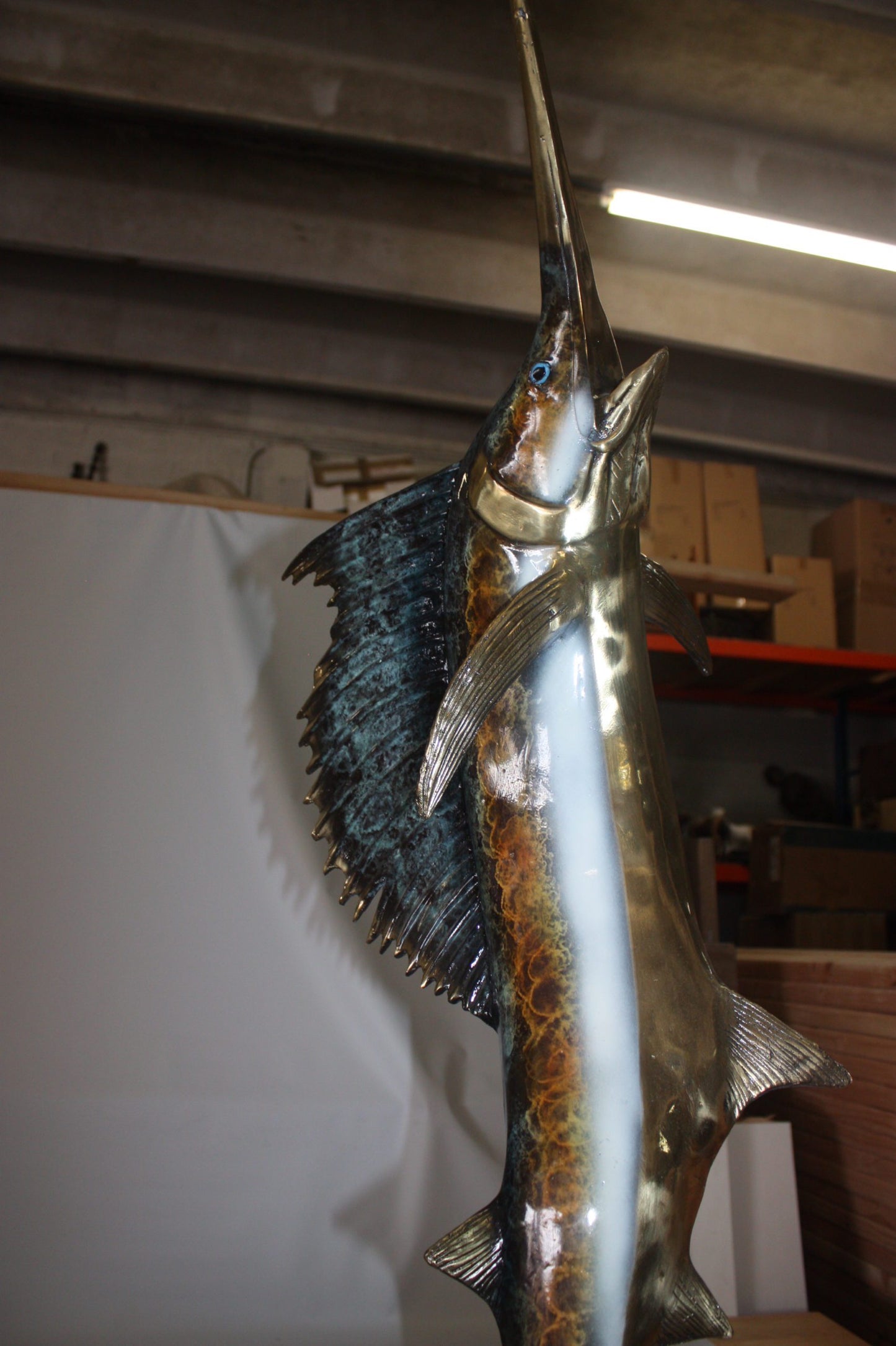 One sailfish on a marble - Bronze Statue - Size: 17"L x 17"W x 46"H.