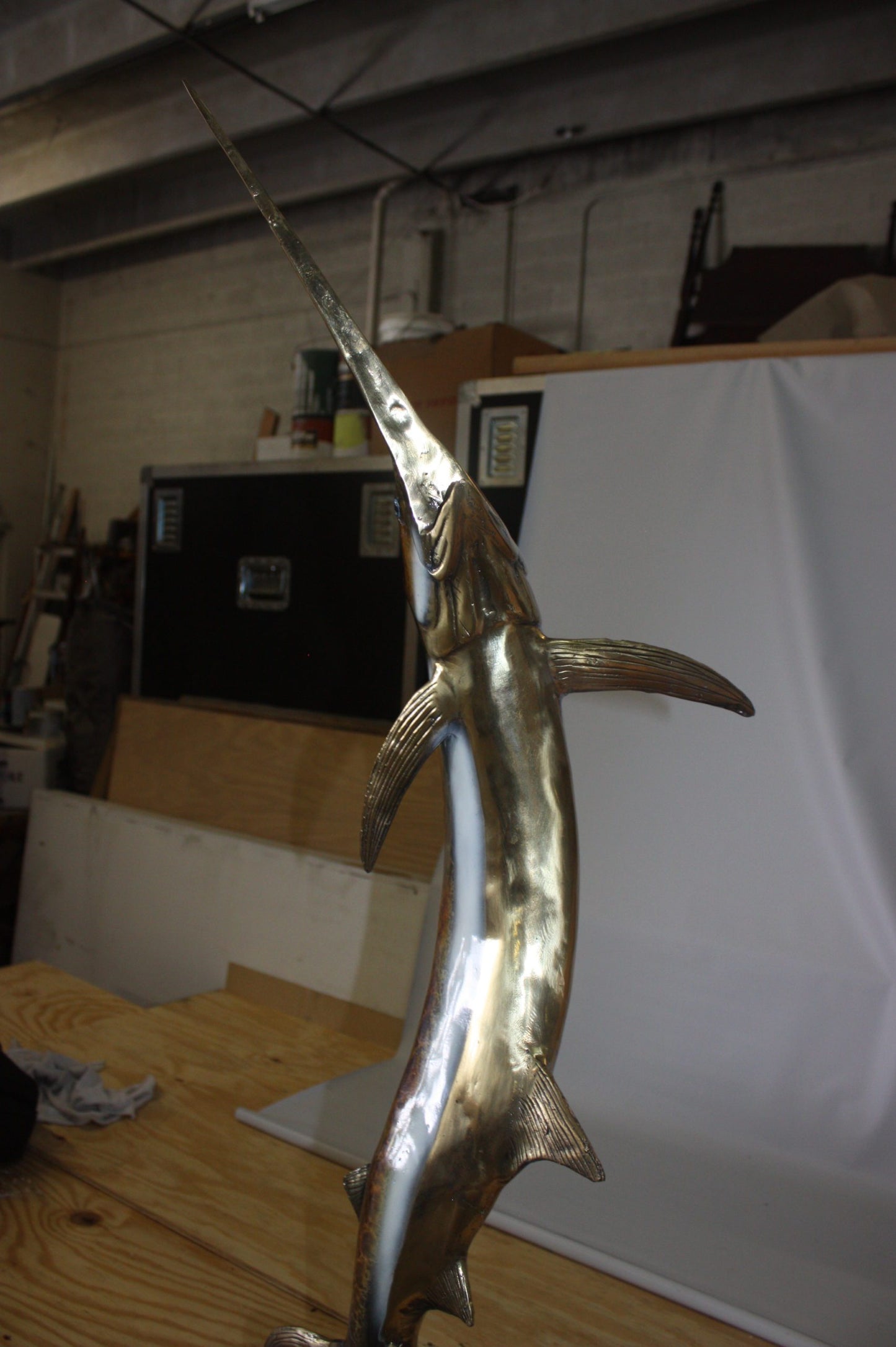 One sailfish on a marble - Bronze Statue - Size: 17"L x 17"W x 46"H.