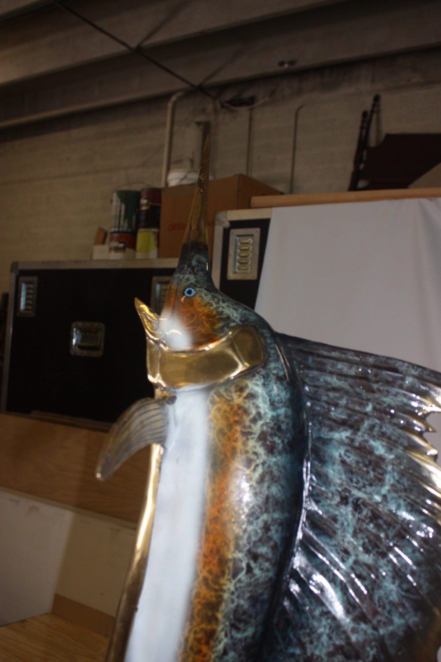 One sailfish on a marble - Bronze Statue - Size: 17"L x 17"W x 46"H.