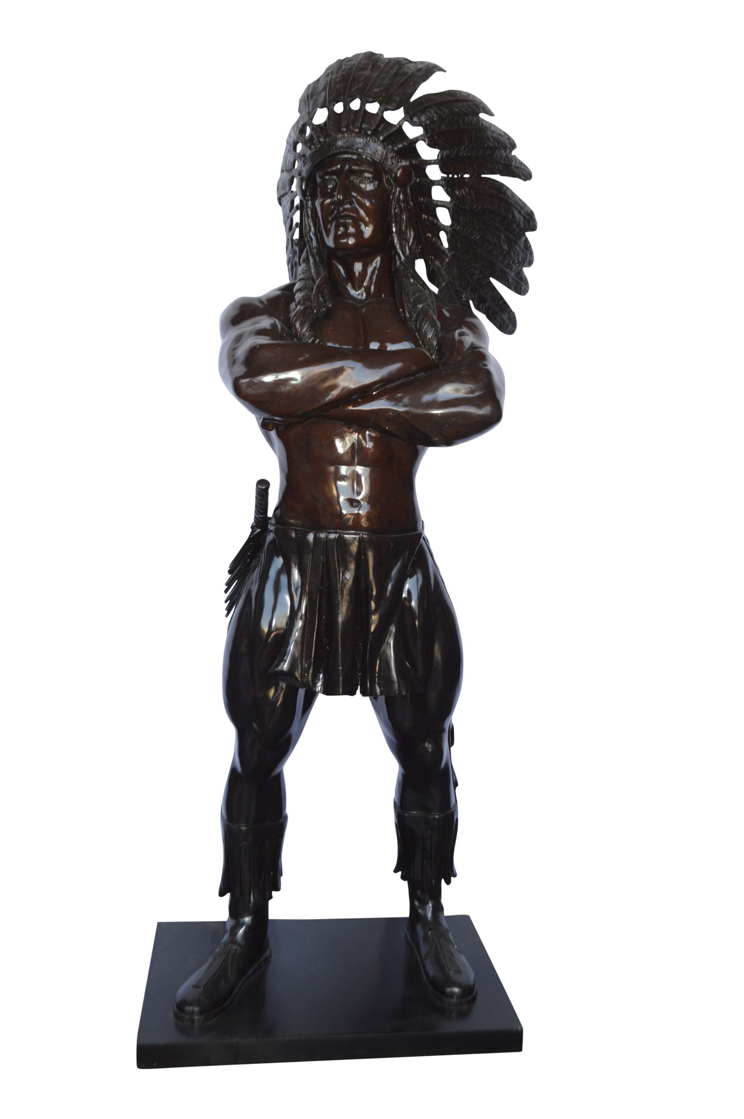 Indian Man Standing Bronze Statue Life Size - Size: 30"L x 28"W x 79"H.