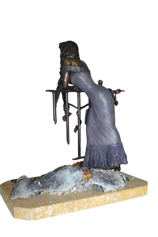 Judith Bronze Statue on Amethyst stone by Vidal -  Size: 16"L x 10"W x 18"H.