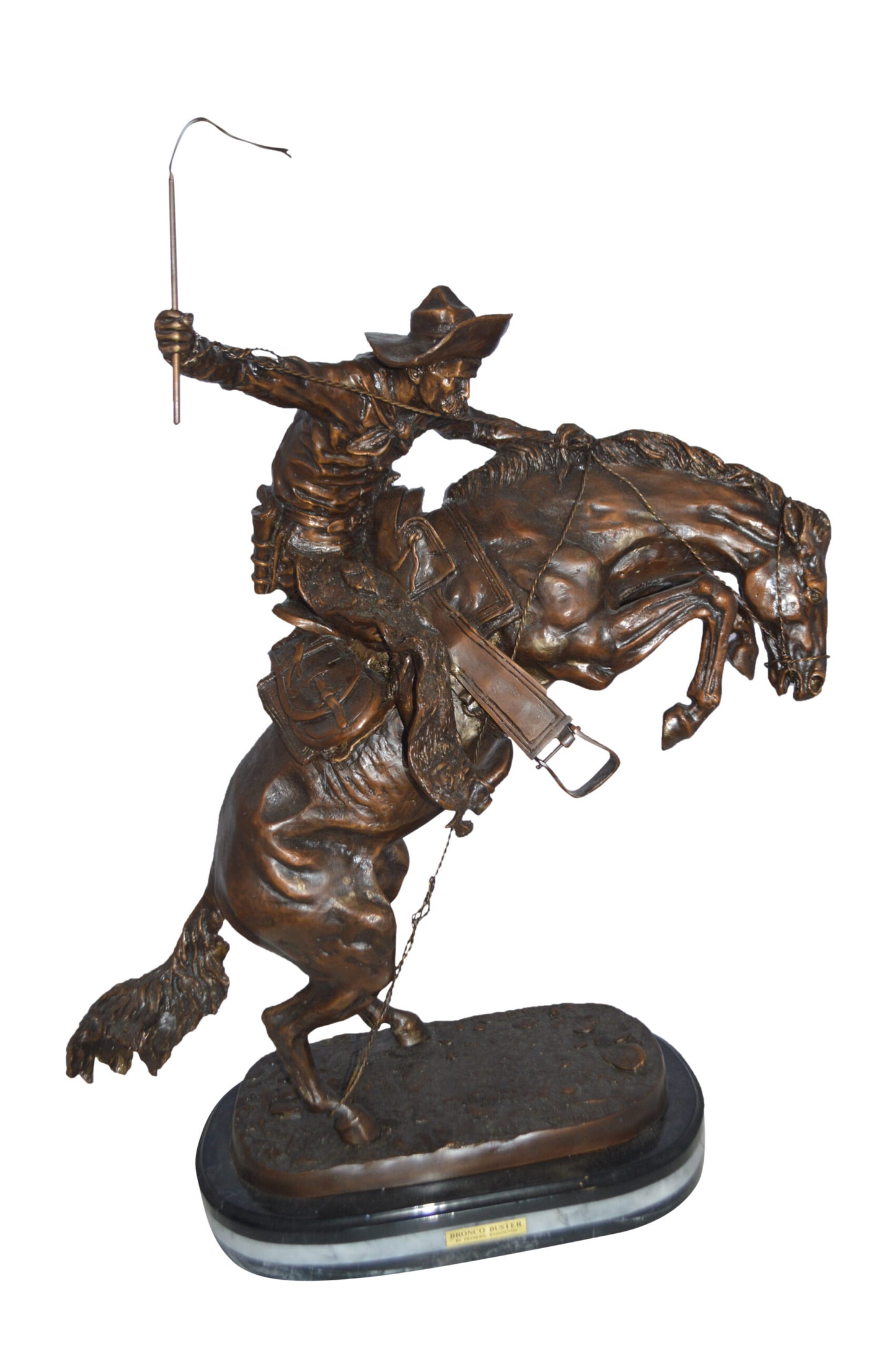 Jumbo Bronco Buster by Remington Bronze Statue - Size: 19"L x 11"W x 36"H.