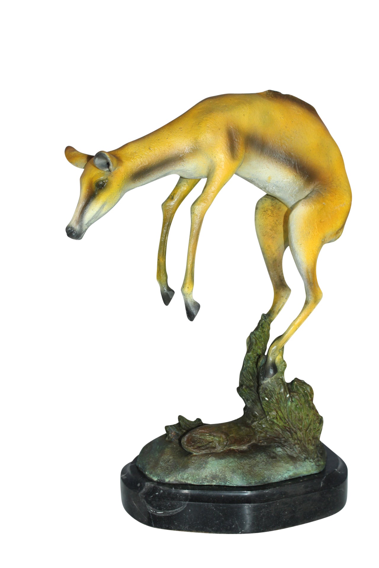 Jumping Impala bronze statue - Size: 9"L x 7"W x 16"H.