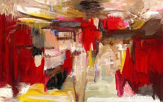 Wild Red by Dalia Kantor - Embellished Giclee -  Size: 46"L x 38"W x 2"H.