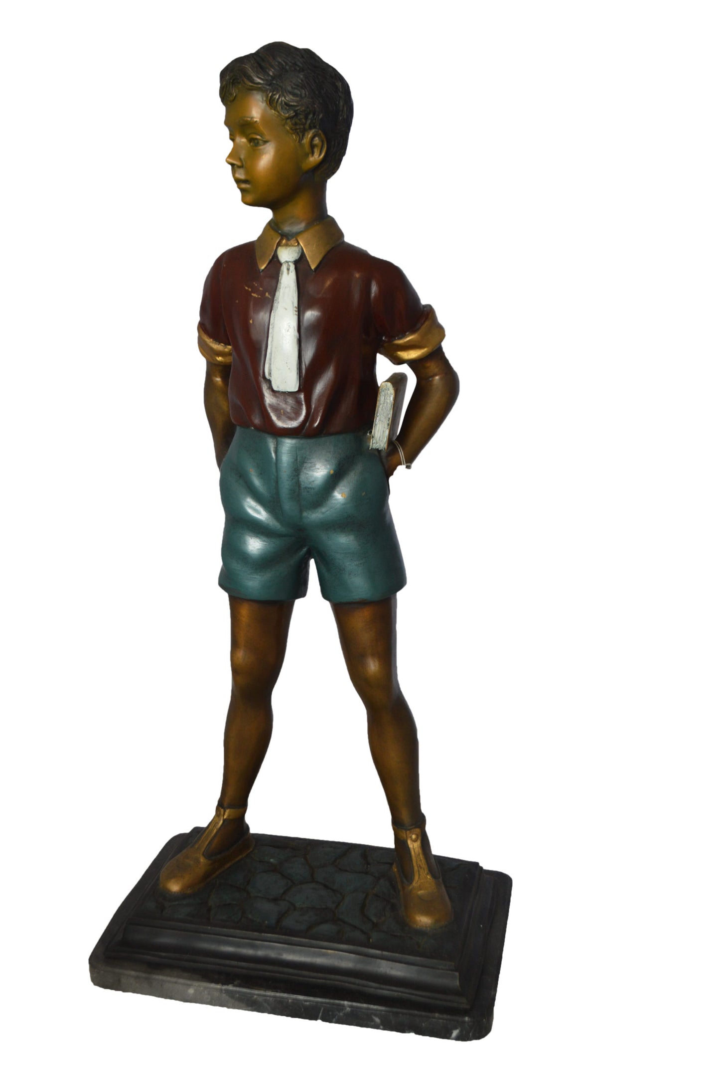 Kid Holding a Book Bronze Statue - Size: 18"L x 11"W x 36"H.