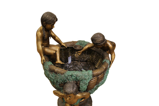 Kids Playing in Fountain Bronze Statue - Size: 38"L x 32"W x 45"H.