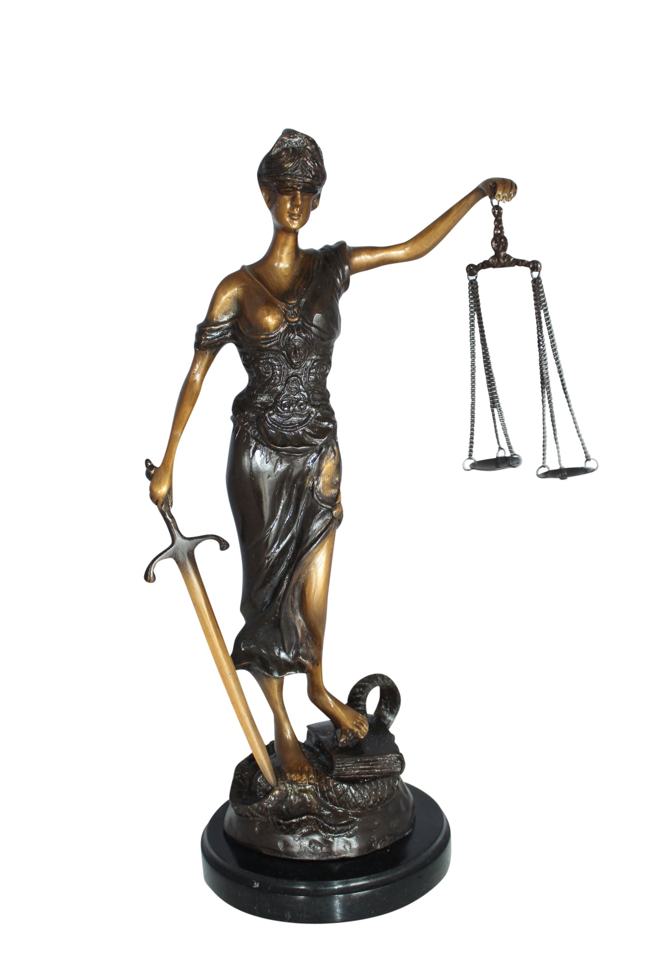 Lady Justice Bronze Statue - Size: 6"L x 6"W x 18"H.