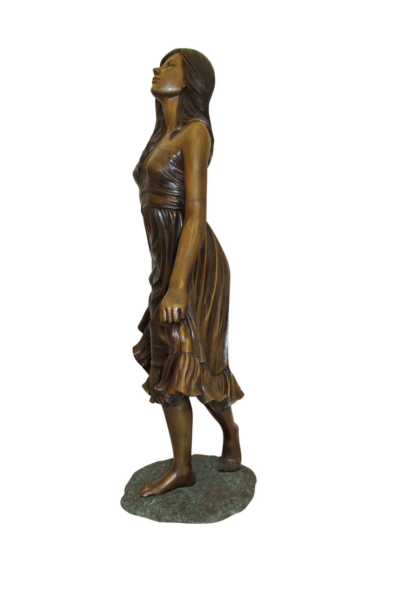 Lady holding her Skirt Bronze Statue - Size: 32"L x 17"W x 53"H.