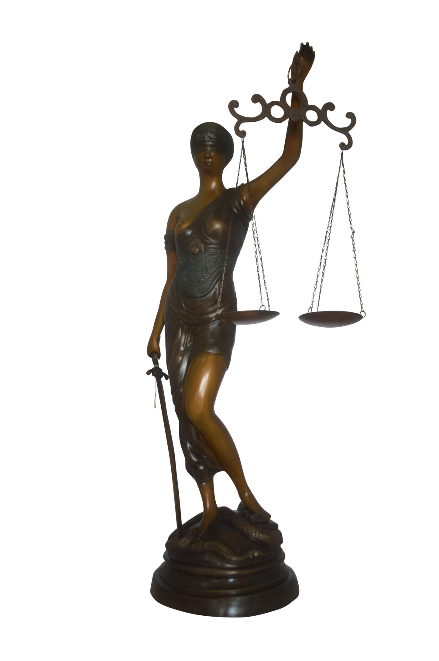 Lady Justice 47H Bronze Statue - Size: 25"L x 11"W x 47"H.
