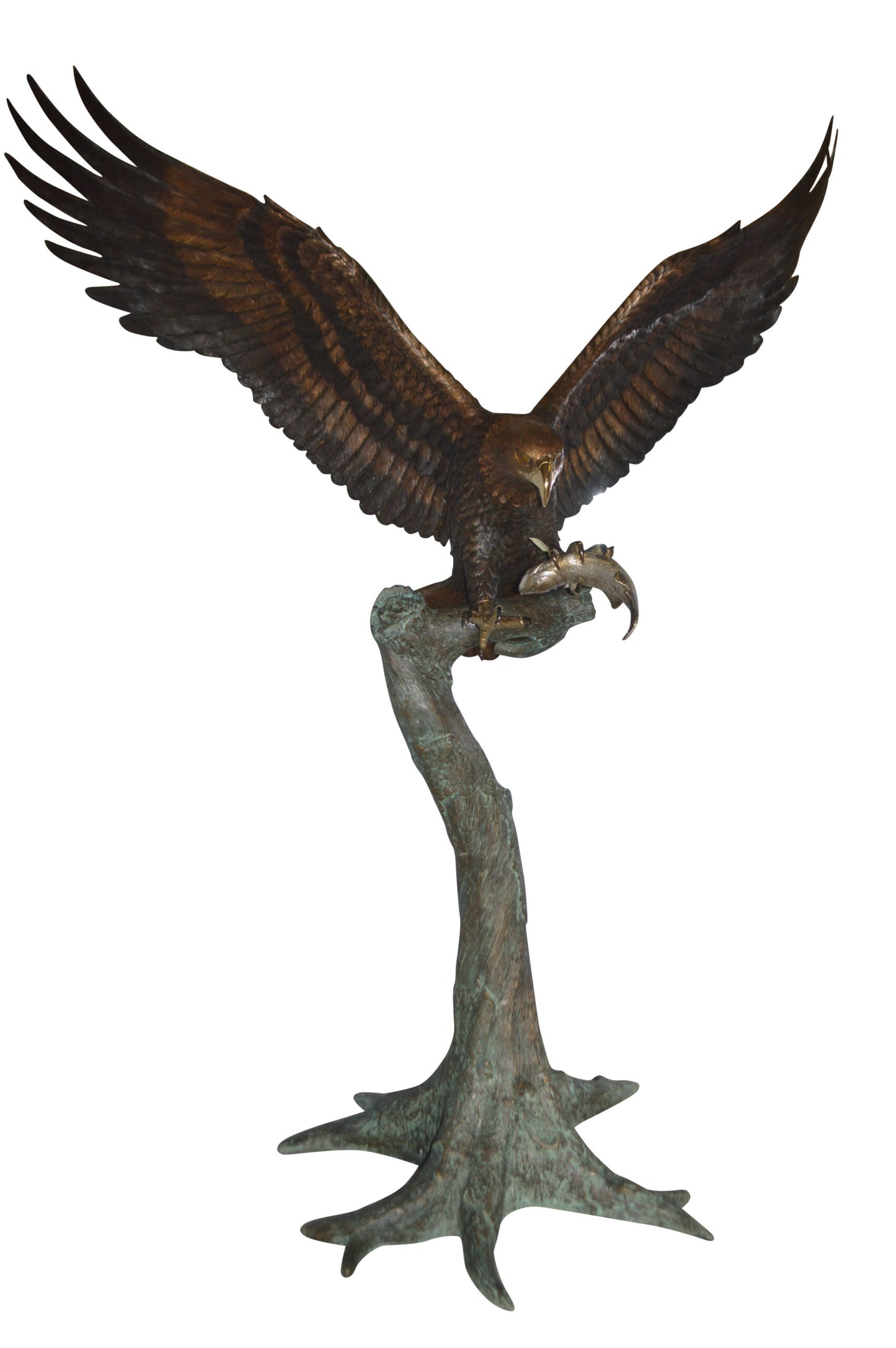 Landing Eagle on a Tree Giant Bronze Statue - Size: 72"L x 36"W x 88"H.