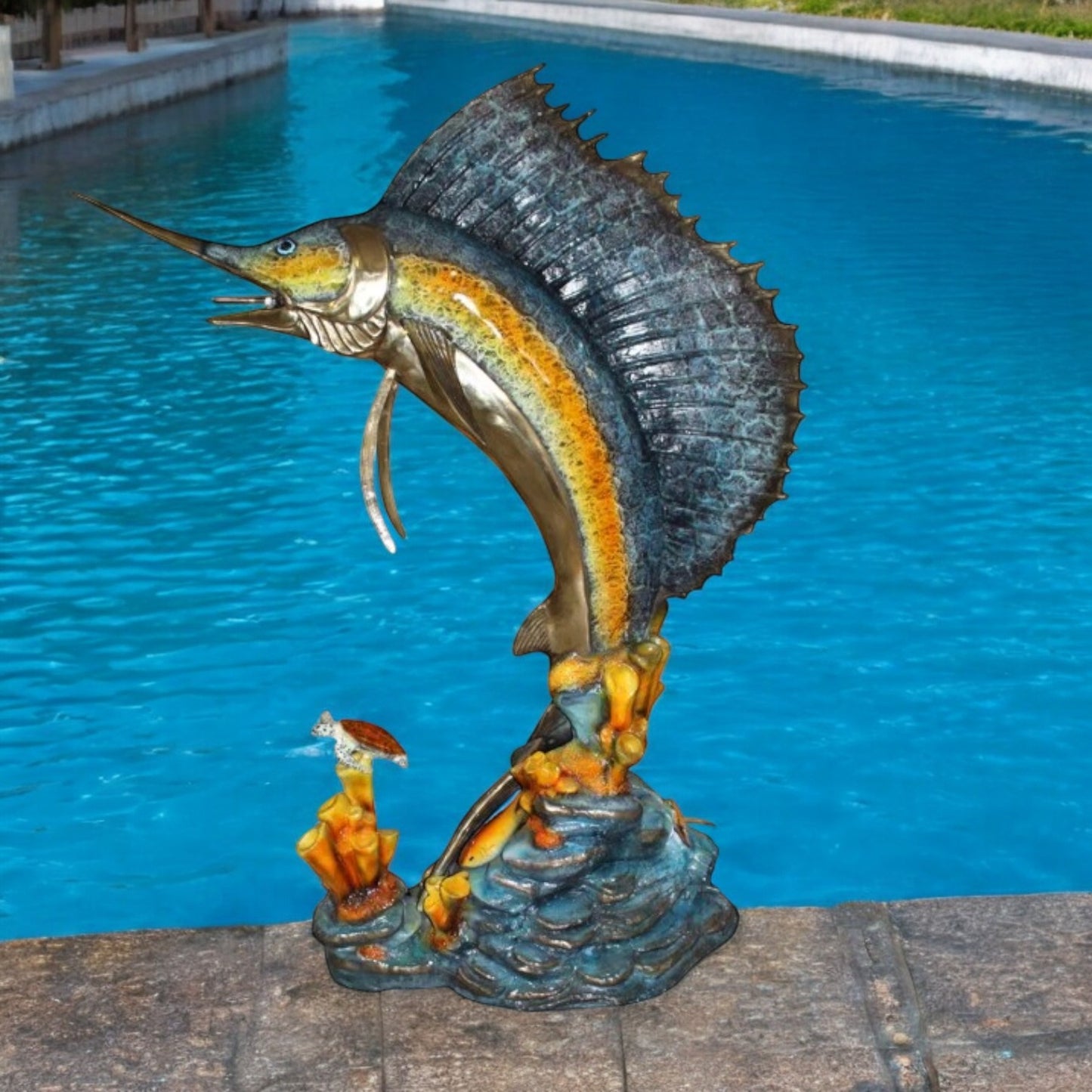 Large Sailfish Bronze Statue - Size: 38"L x 24"W x 67"H.
