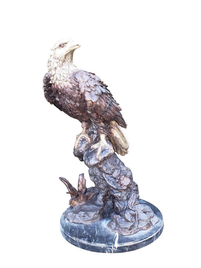 Large Eagle Bronze Statue Mounted on Marble - Size: 21"L x 23"W x 35"H.