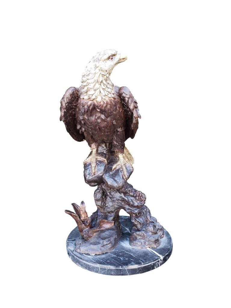 Large Eagle Bronze Statue Mounted on Marble - Size: 21"L x 23"W x 35"H.