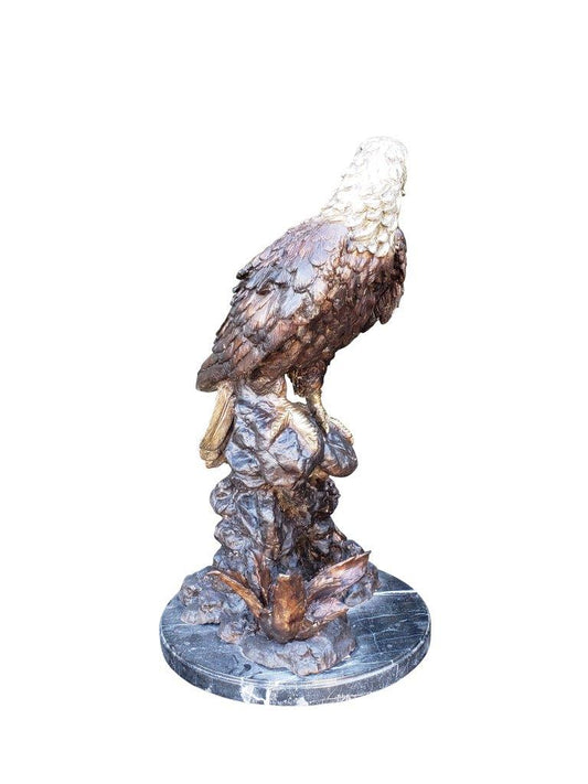 Large Eagle Bronze Statue Mounted on Marble - Size: 21"L x 23"W x 35"H.